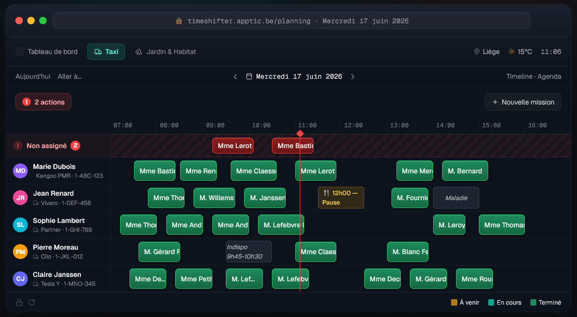Apptic TimeShifter, tableau de dispatch